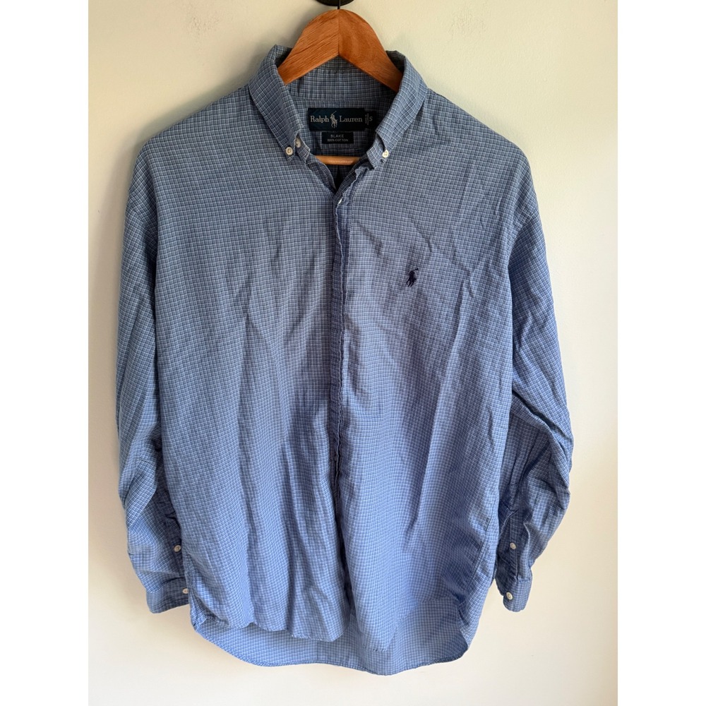 Ralph Lauren Blake Shirt Mens Small Blue White Micro Check Cotton Button Down